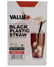 Value+ - 8'' - Black Plastic Straw - 6 mm