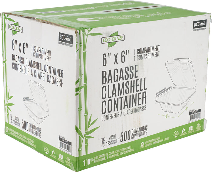 Eco-Craze Bagasse Clamshell Container - 6