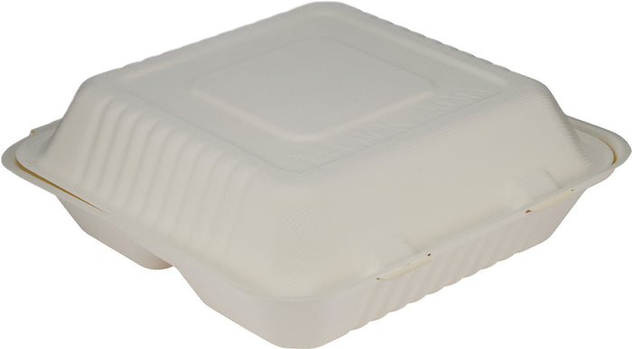 Eco-Craze - Bagasse Clamshell Hinged Container - 9X9 - 3 Compartment