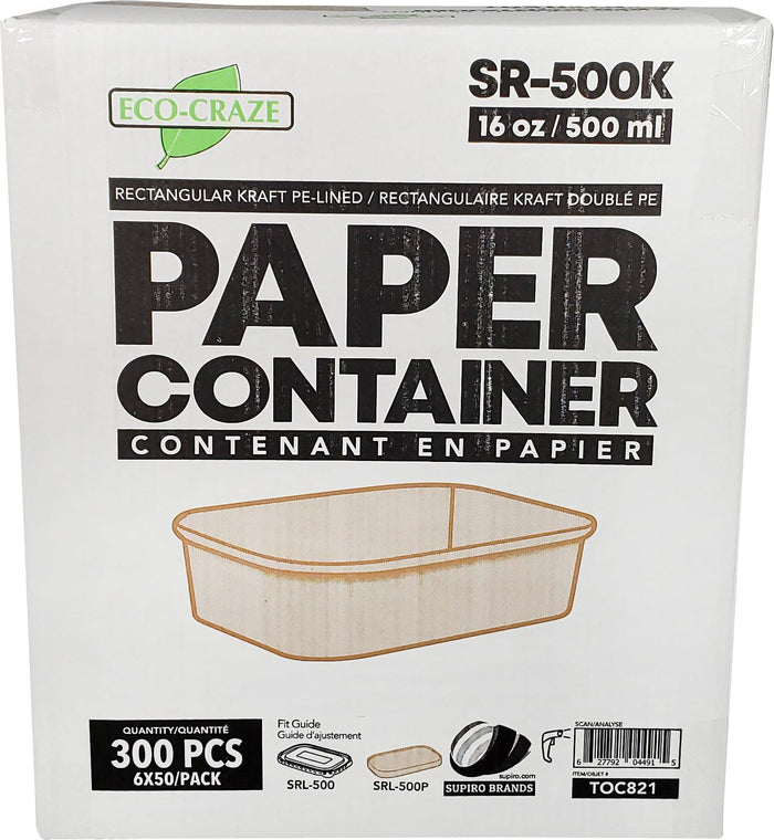 Eco-Craze - Kraft PE-Lined Paper Container - Rectangular - 500ml - SR-500K
