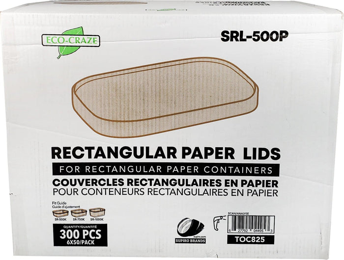Eco-Craze - Paper Rectangular Lid - fits 500/750/1000ml Paper Container - SRL-500P