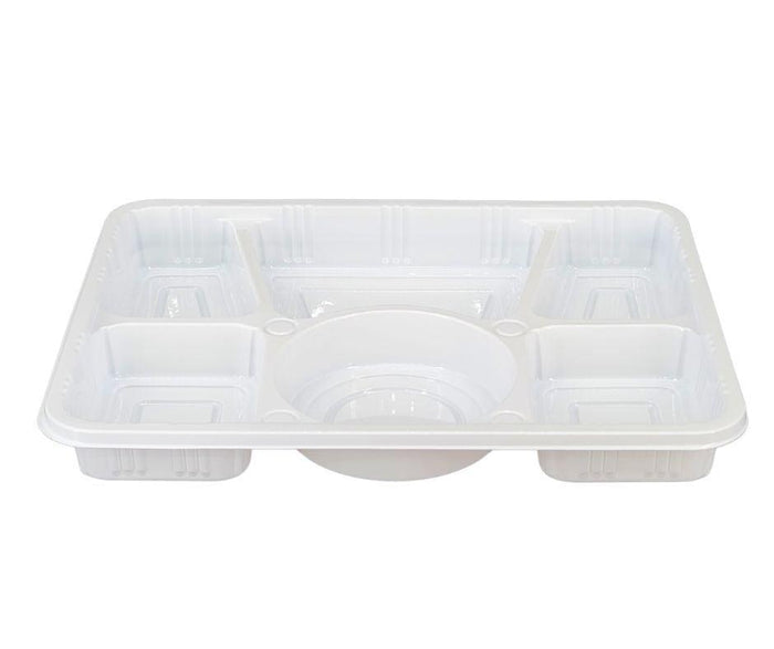 Plastic Tray (Thali) - 6 Compartment - White 20 pk