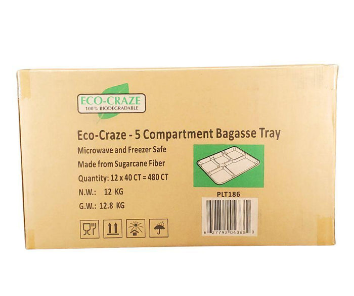 Eco-Craze - 5 Compartment Bagasse Tray (Thali) - Retail Pack