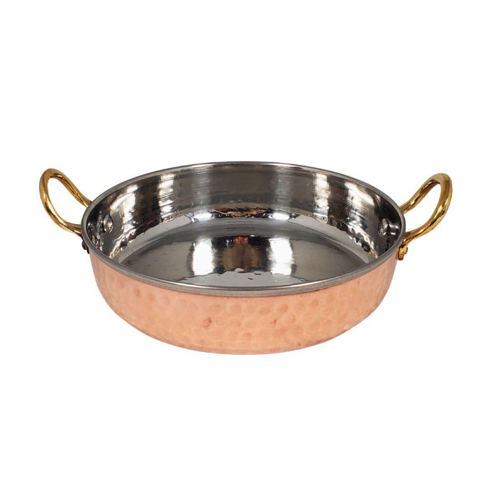 Copper Fry pan SS Hammered No.4 with 2 Gold Handle, 18cm, 800ml