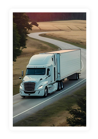 Transport truck travelling on a rural highway for courier and freight shipping.