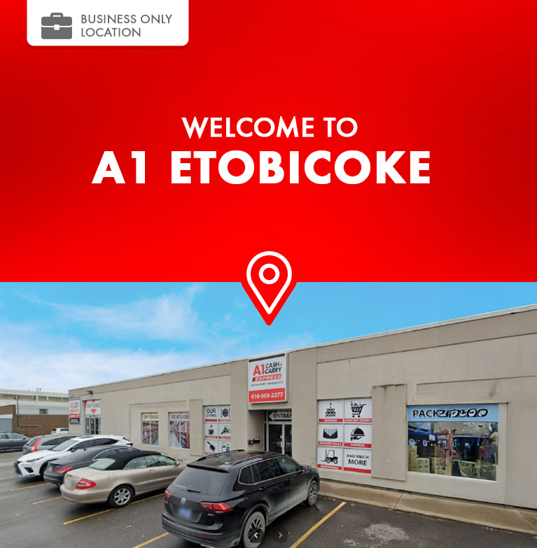 Welcome to A1 Toronto Etobicoke. This is a business only location. Exterior of the A1 Cash and Carry Toronto Etobicoke store.