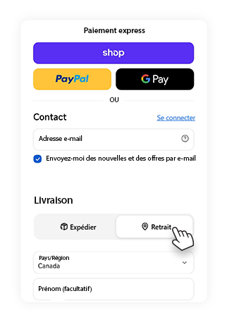 Capture d’écran « Paiement express » d’A1 Cash and Carry montrant la sélection du bouton « Retrait ».