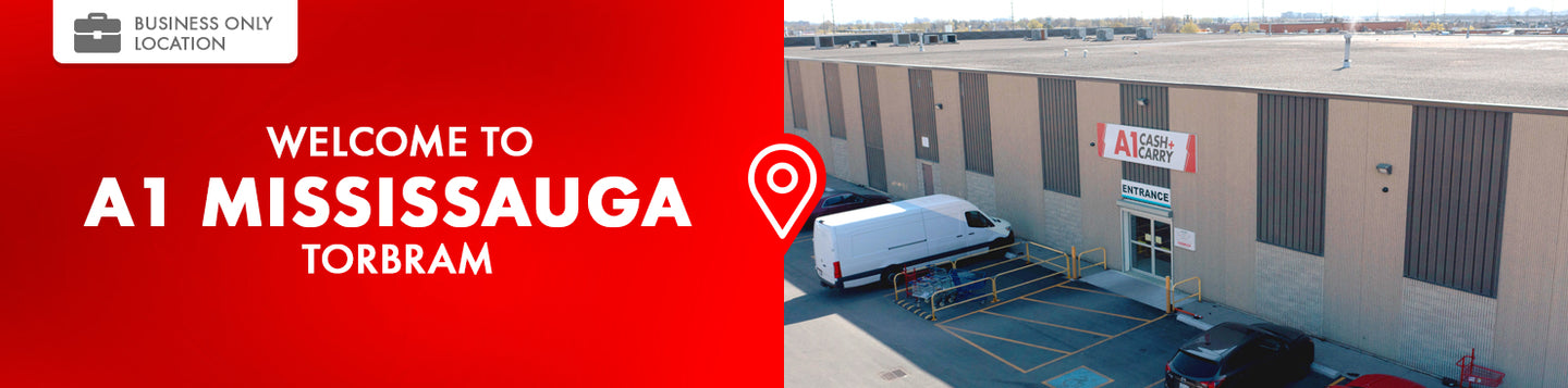 Welcome to A1 Mississauga Torbram. This is a business only location. Exterior of the A1 Cash and Carry Mississauga Torbram store.