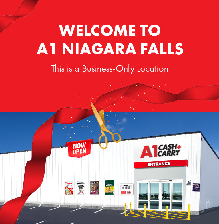 Welcome to A1 Niagara Falls. This is a business only location. Exterior of the A1 Cash and Carry Niagara Falls store.