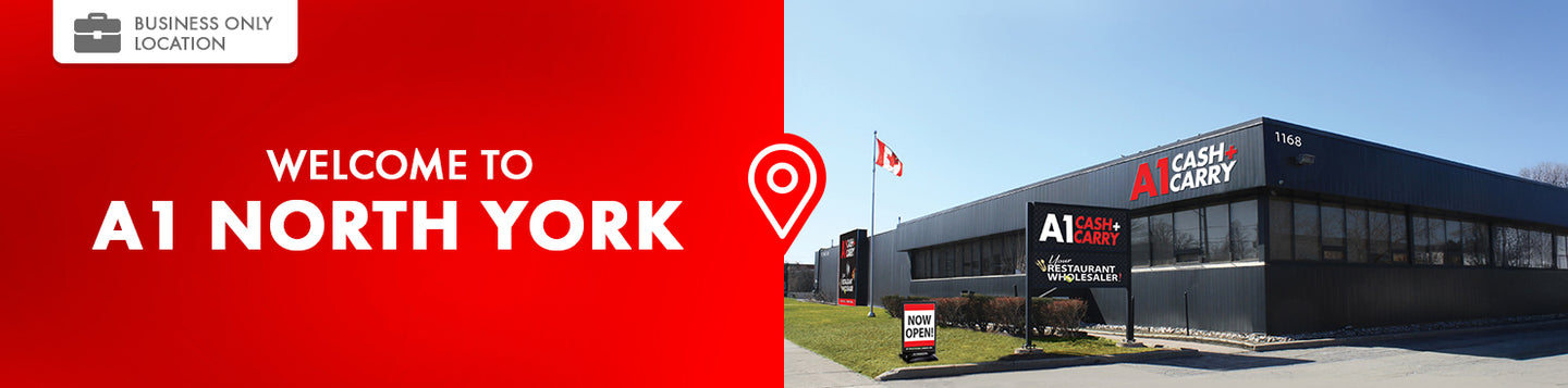 Welcome to A1 Toronto North York. This is a business only location. Exterior of the A1 Cash and Carry Toronto North York store.