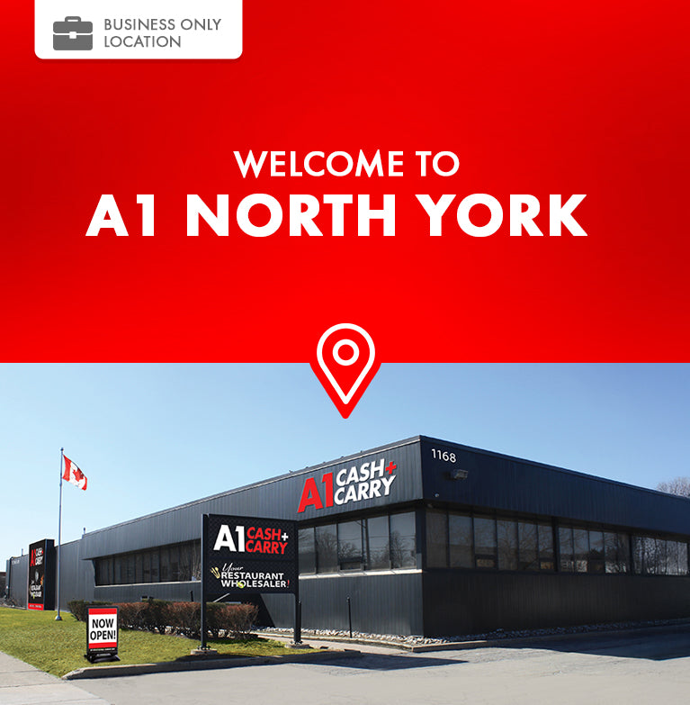 Welcome to A1 Toronto North York. This is a business only location. Exterior of the A1 Cash and Carry Toronto North York store.