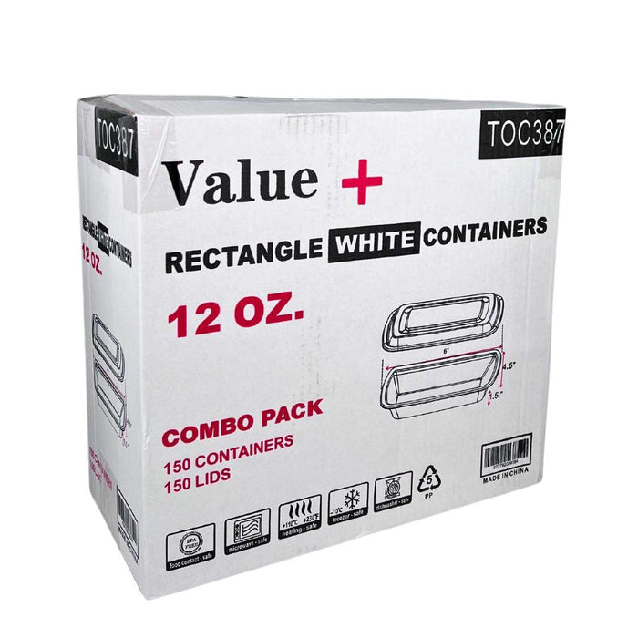 Value+ - 12oz Rectangle Plastic Container - White