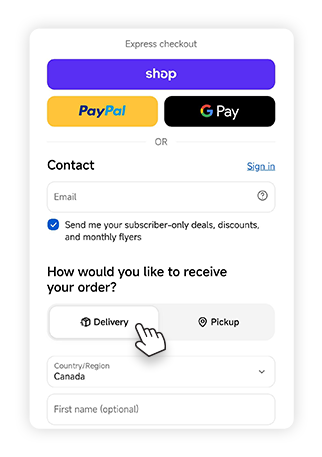 A1 Cash and Carry checkout page showing Delivery as the selected option