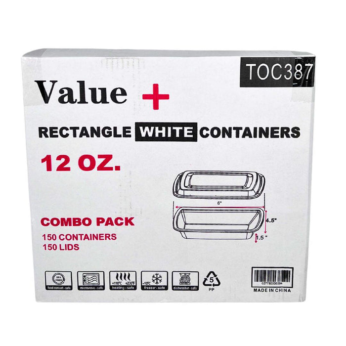 Value+ - 12oz Rectangle Plastic Container - White