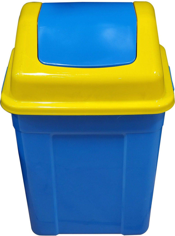 30L Square Waste Bin w/Push Lid - Blue