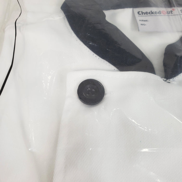 Chef Coat - White & Black - S - w/Solid Buttons - 4426