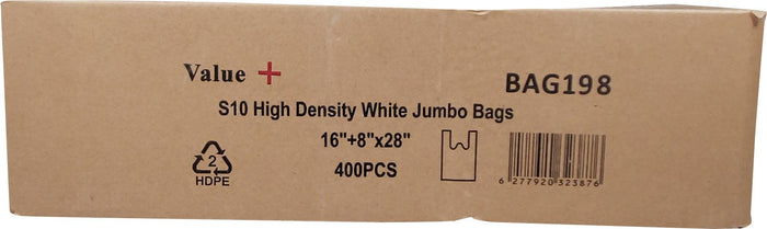 Value + - S10 Jumbo High Denstity White Shopping Bags