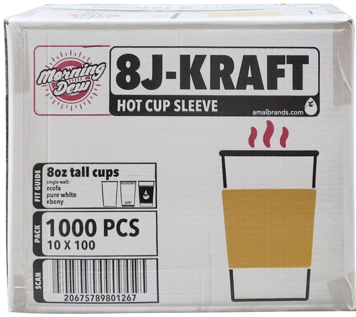 Morning Dew - Hot Cup Sleeves for 8 oz Tall Hot Paper Cups - Kraft - 8J-Kraft