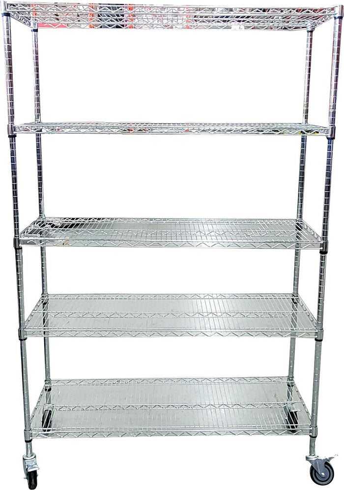 Chrome Wire Shelving - 5 Shelves w/ Wheels - 48x18x72