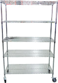 Chrome Wire Shelving - 5 Shelves w/ Wheels - 48x18x72