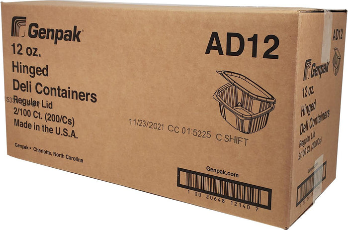 Genpak AD12F-CLR Hinged Deli Container 12 Oz, 5.38 x 4.5 x 2.88