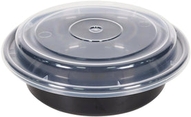 Wholesale 6 Pack 3 Compartment Round Food Container- 30oz BLACK