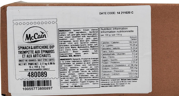 Mccain - Spinach And Artichoke Dip (480089) 16 X 7Oz