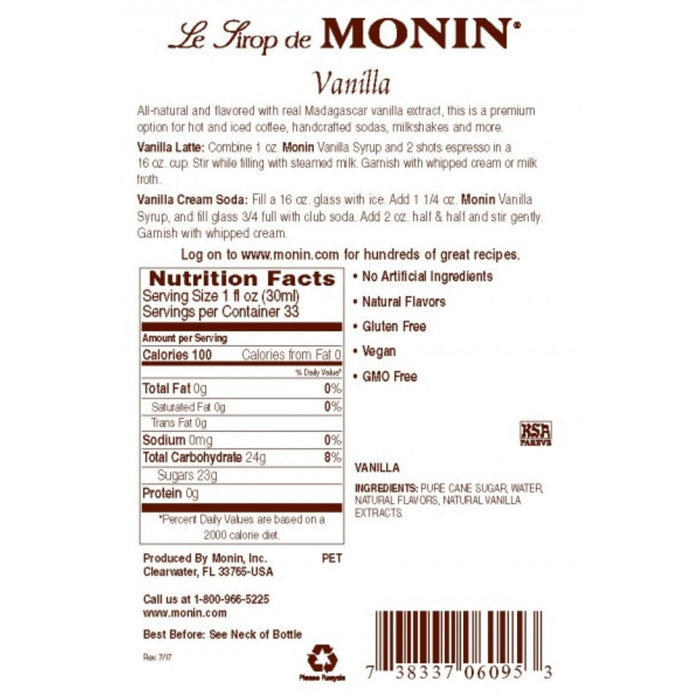Monin Vanilla Syrup - Case of 6 Bottles - Wholesale Price