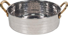 Round Flat Pan SS Hammer 900Ml With 2 Gold Handles No.3, 17.5cm