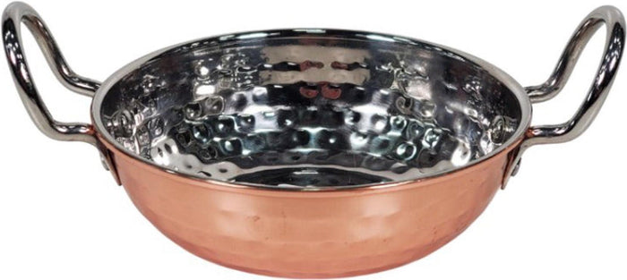 Karahi Hammered SS 350Ml (Copper Plated) S/W No.1 With SS Wire Handle Rivetted, 13cm