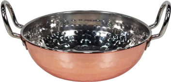 Karahi Hammered SS 450Ml (Copper Plated) S/W No.2 With SS Wire Handle Rivetted, 15cm