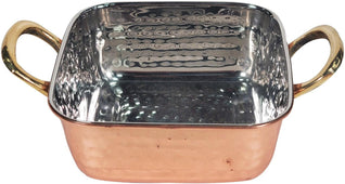 Square Deep Pan SS Hammered 350Ml (Copper Plated) No. 1 With 2 Gold Handles, 12cm