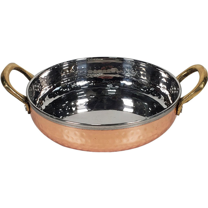 Fry Pan SS Hammered 450Ml (Copper Plated) No.3 With 2 Gold Handles, 15cm