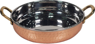Fry Pan SS Hammered 800Ml (Copper Plated) No.4 With 2 Gold Handle, 18cm