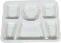 Plastic Tray (Thali) - 6 Compartment - White
