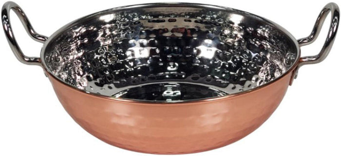 Karahi Hammered SS 600Ml (Copper Plated) S/W No.3 With SS Wire Handle Rivetted, 16.5cm