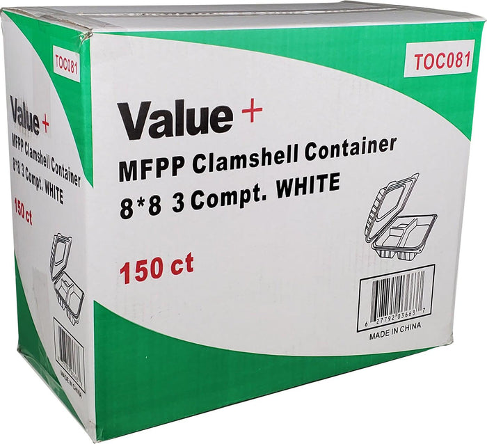 Value+ - MFPP Clamshell Container - 8x8x2.8