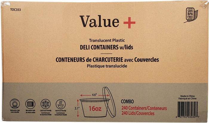 Value+ - 16oz Round Deli Container w/Lids
